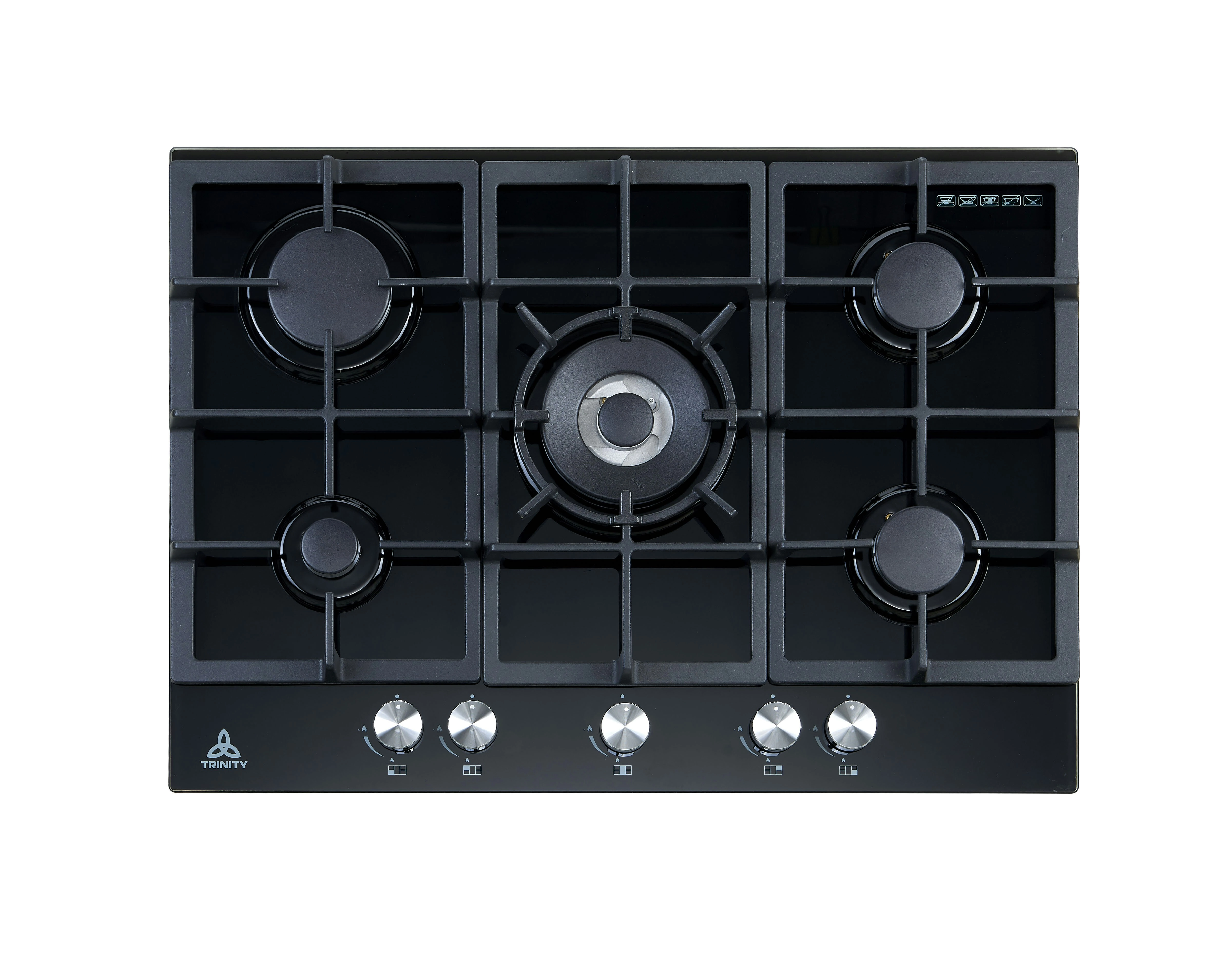 Trinity 70cm Gas Cooktop 5 Burners Black Glass