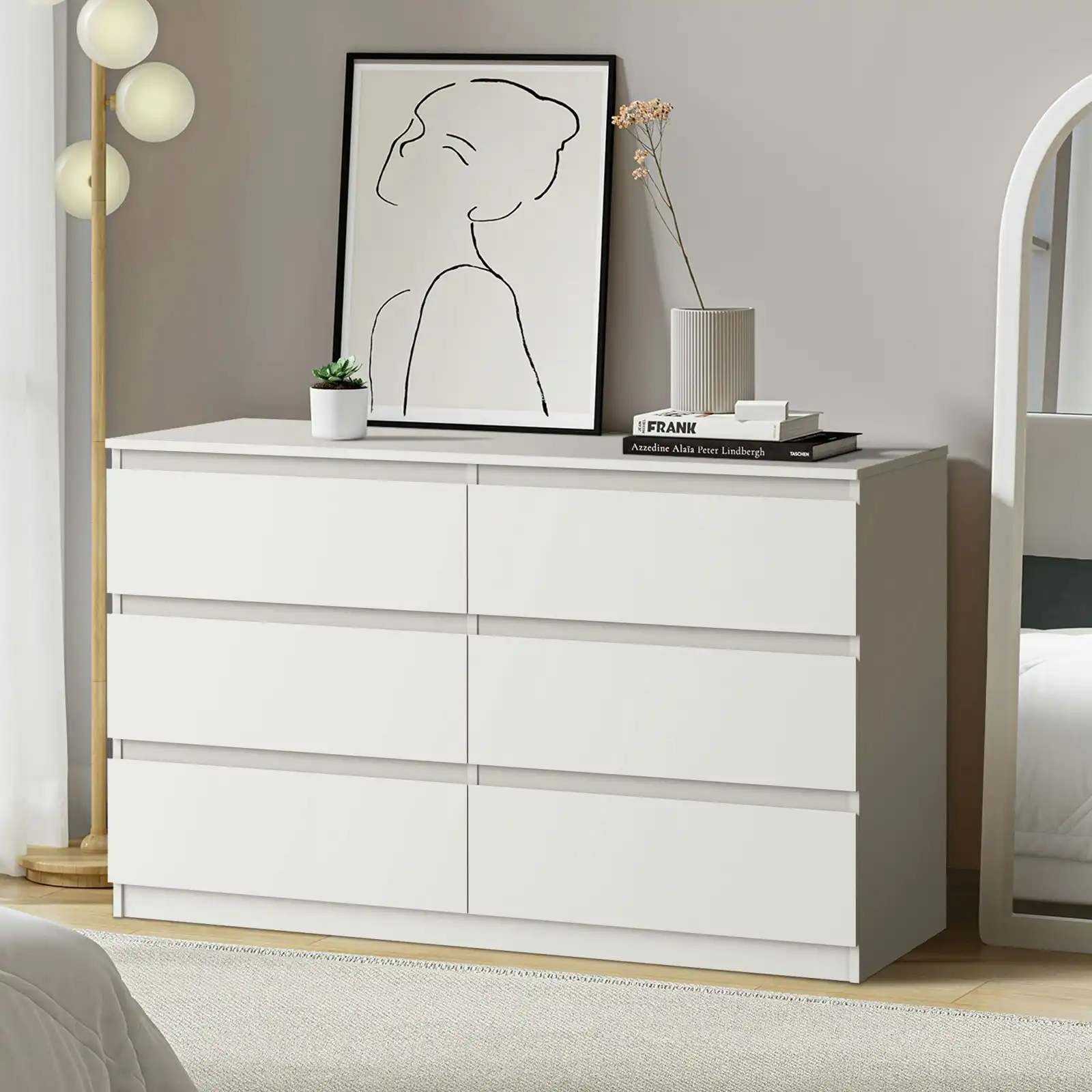 Oikiture 6 Chest of Drawers Lowboy Storage Cabinet Dresser Table Bedroom White
