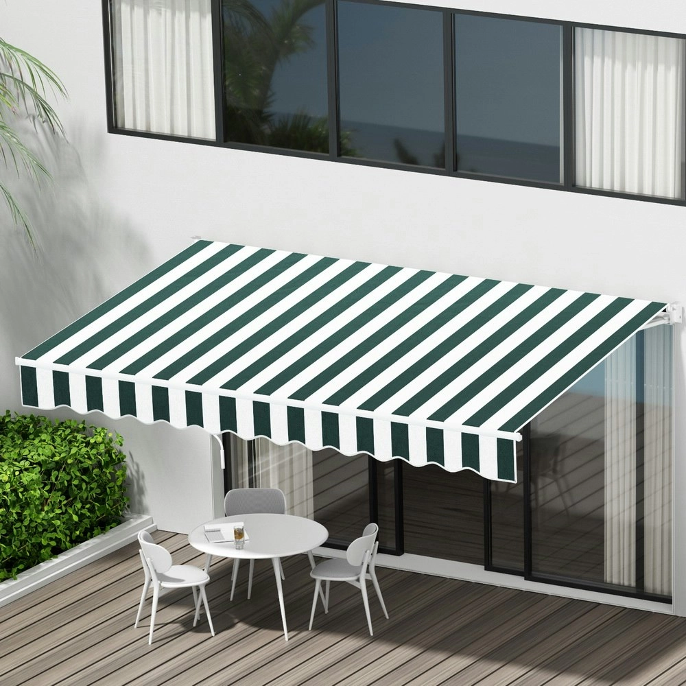 Instahut Retractable Folding Arm Awning Manual Sunshade 3Mx2.5M Green White