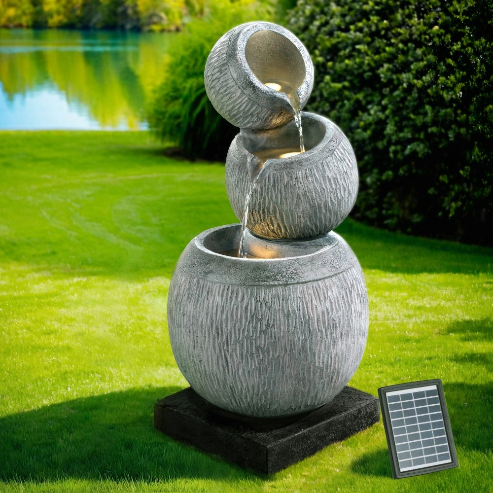 Gardeon Solar Fountain Water Feature Bird Bath Garden LED Light 80CM Grey