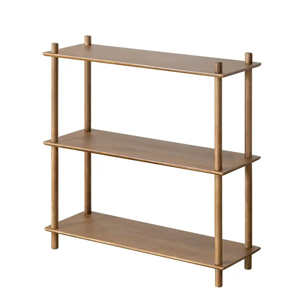 Furb 90CM 3-Tier Rubber Wood Wooden Storage Organizer Stand Shelves Walnut