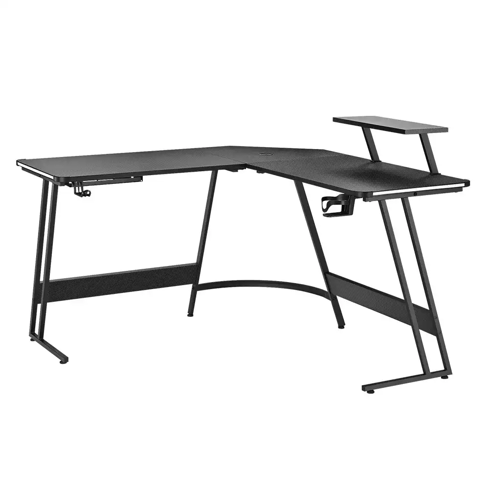 Furb L Shaped Gaming Desk LED Carbon Fiber Corner Computer Table w/Monitor Stand