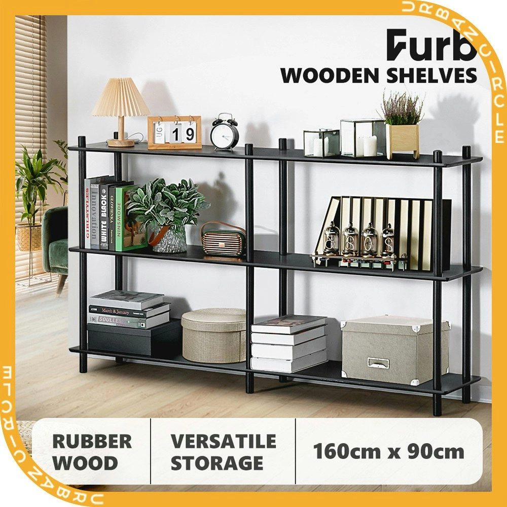 Furb 160CM 3-Tier Rubber Wood Wooden Storage Organizer Stand Shelves Black