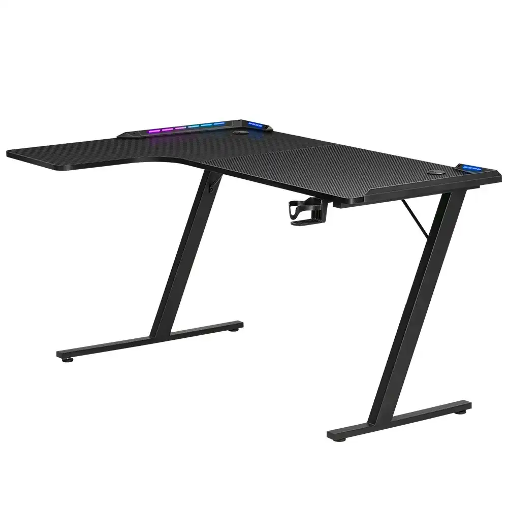 Furb 140CM LED Gaming Desk Home Office Z Shaped Leg Carbon Fiber Computer Table