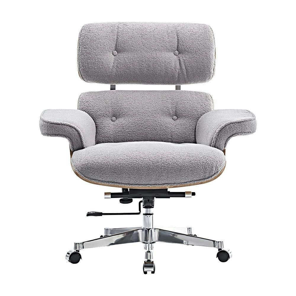 Furb Executive Office Chair Sherpa Fabric Thick Pad Armrest Seat Grey