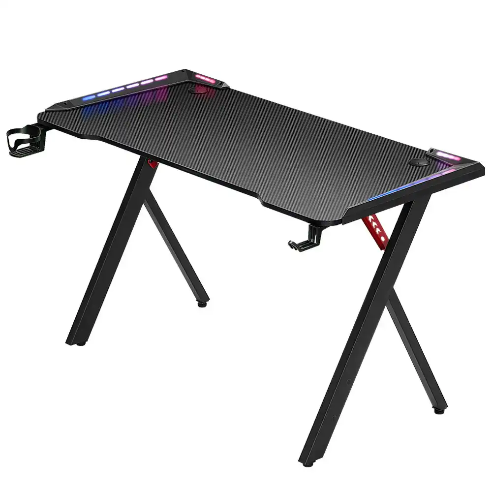 Furb Gaming Desk X Shape LED Computer Desk Ergonomic Carbon Fiber Table Holder
