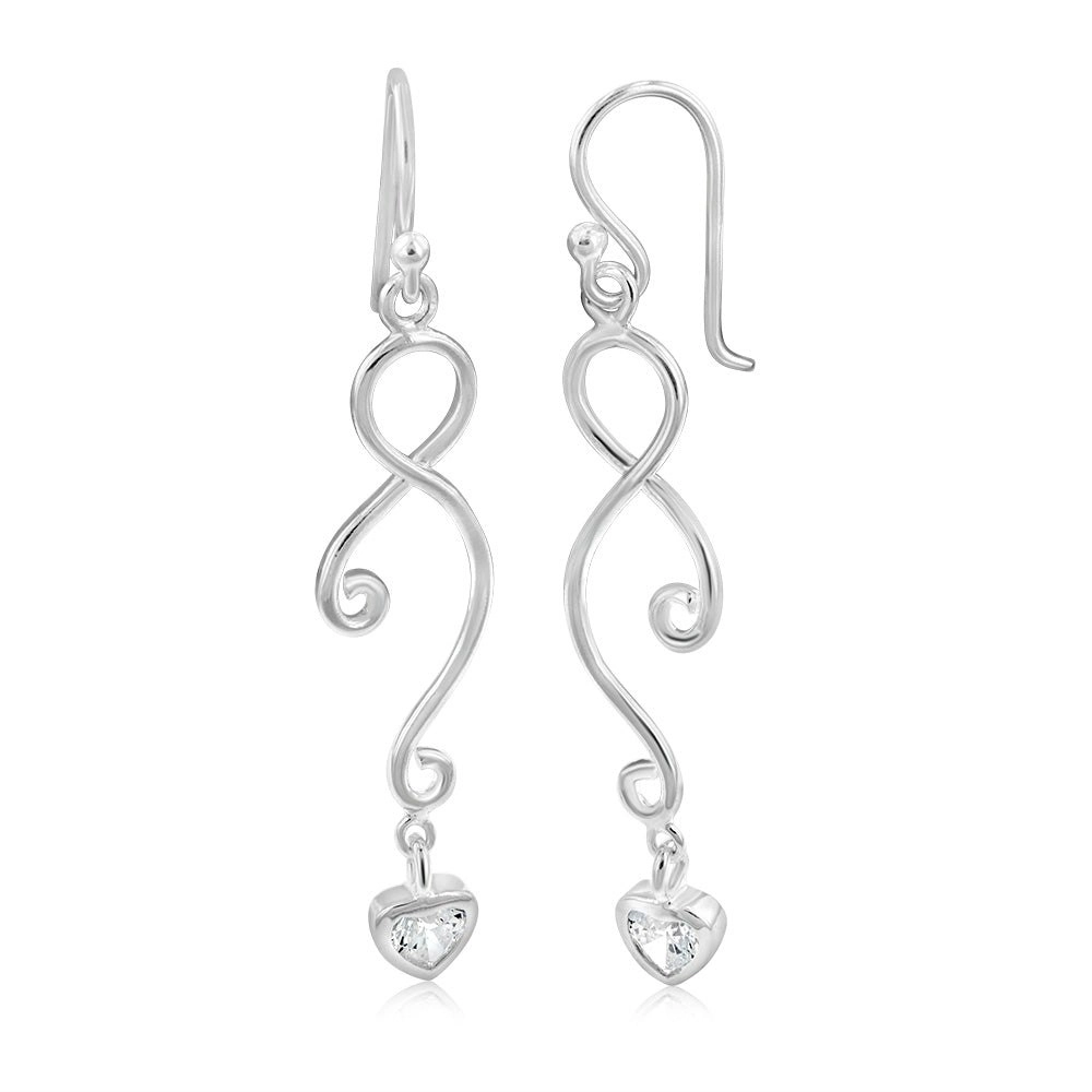 Sterling Silver Cubic Zirconia Infinity Heart Drop Earring