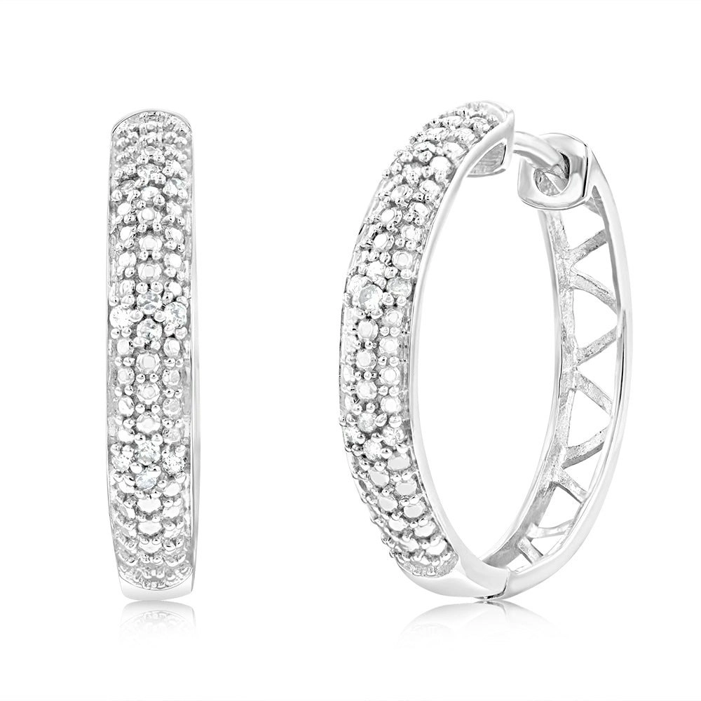 Silver 1/10 Carat Diamond Hoop Earnings