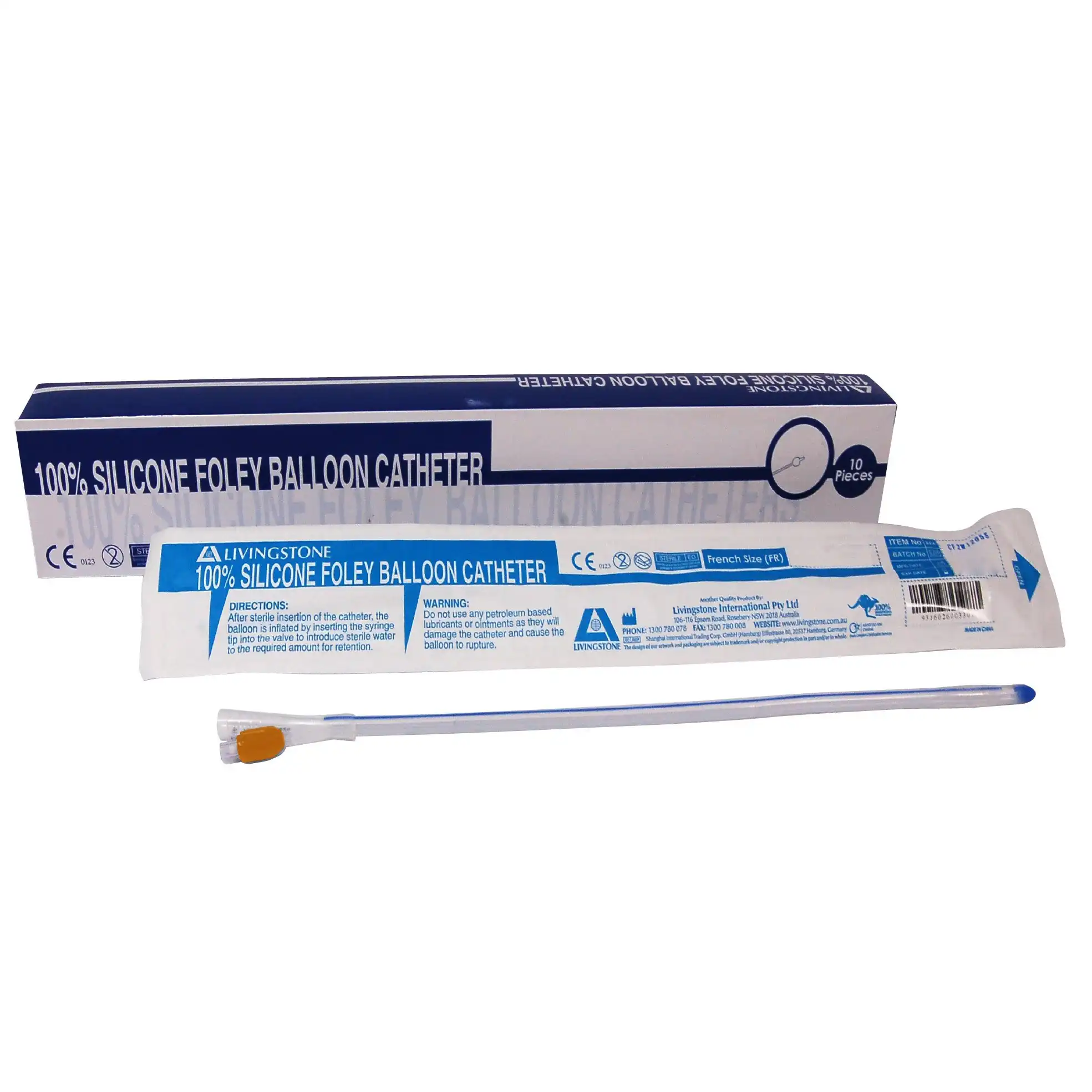 Livingstone 2-Way All Silicone Foley Balloon Catheter 16FG Orange 5-15ml 10 Box