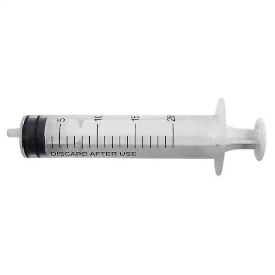 Livingstone Syringe, 20ml, Luer Slip Tip, Eccentric Off Centre Nozzle, Latex Free, Hypoallergenic, Non-Sterile, Loose x1226