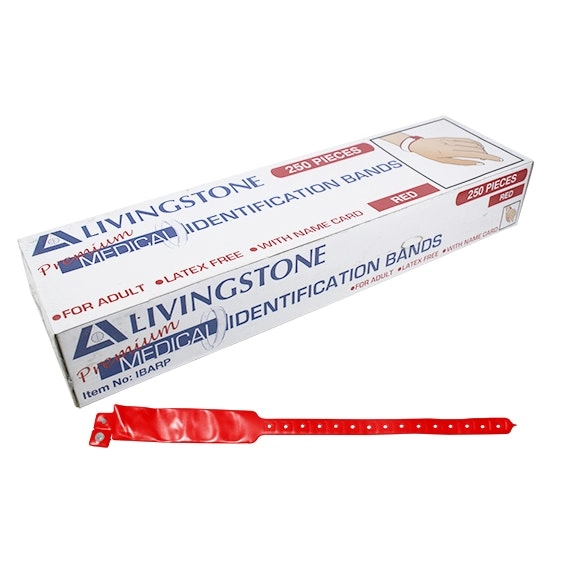 Livingstone Premium Personal Identification ID Bands Adult with Name Card Red 250 Box