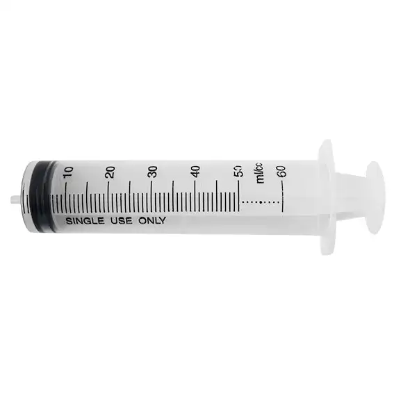 Livingstone Syringe 60ml Luer Slip Tip Eccentric Off Centre Nozzle Non-Sterile