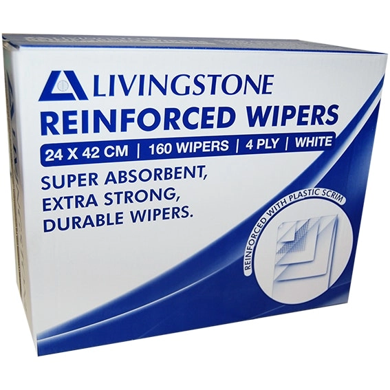 Livingstone Reinforced Pop-Up Wipers 4-Ply 24 x 42cm White 160 Box x4