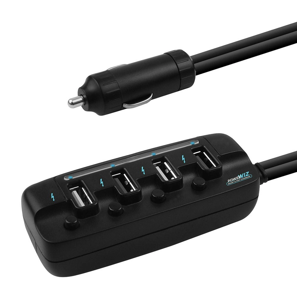 mbeat 4 Ports USB Rapid Car Charger - 40W Rapid Smart Charger/Individual ON/OFF switches/90cm Extension Cable Design