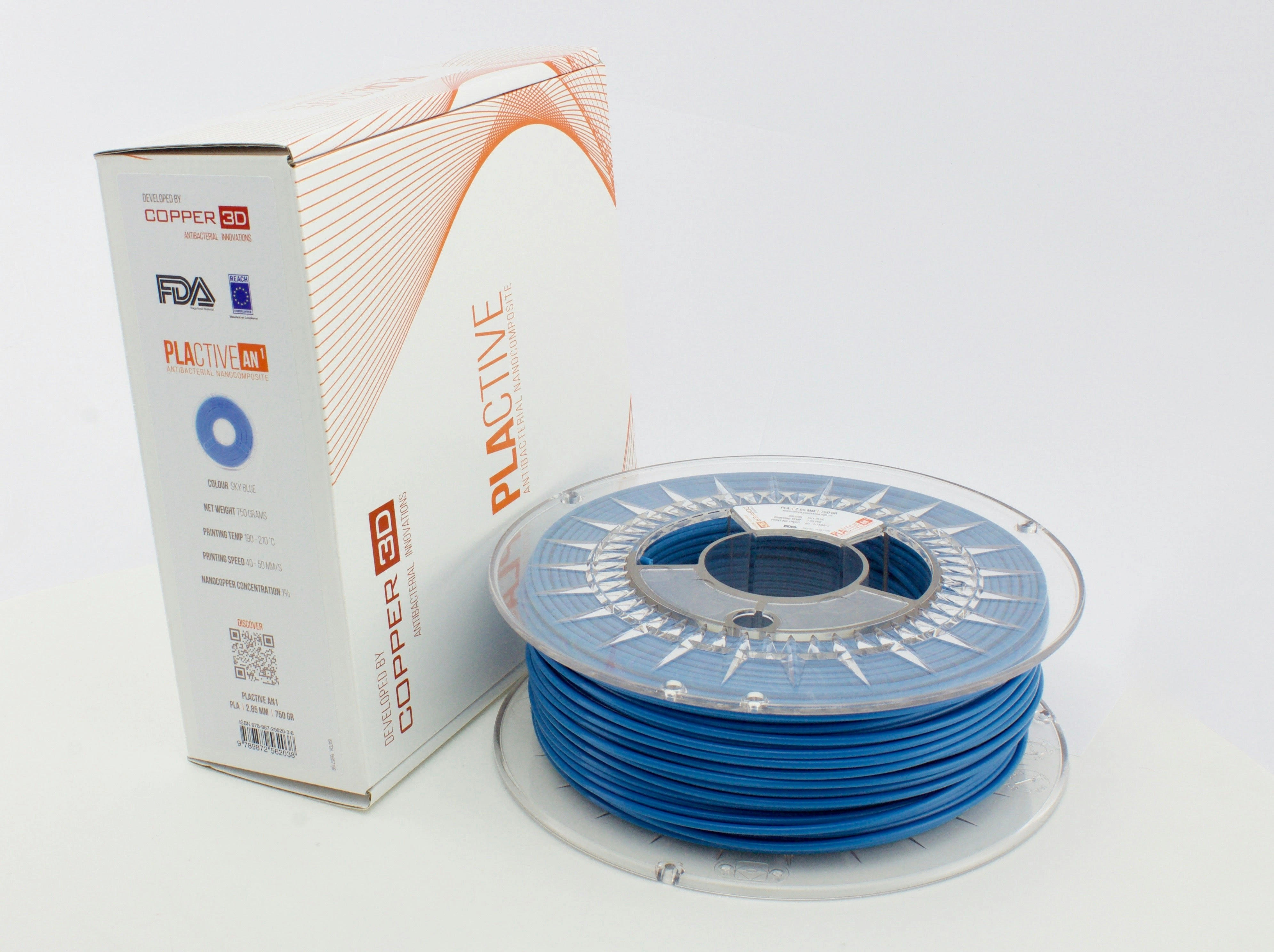 PLA Filament Copper 3D PLActive - Innovative Antibacterial 1.75mm 750gram Sky Blue Color 3D Printer Filament