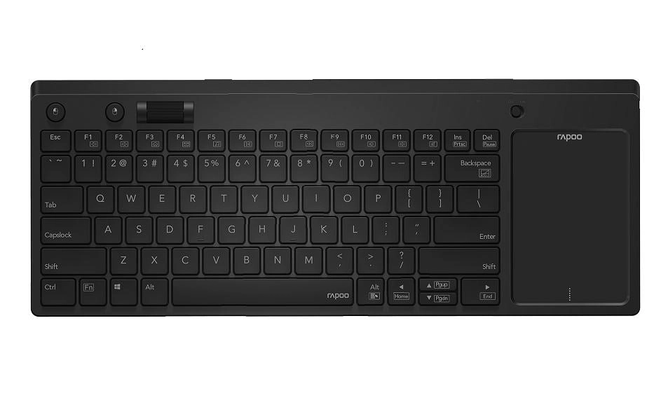 RAPOO K2800 Wireless Keyboard with Touchpad & Entertainment Media Keys - 2.4GHz, Range Up to 10m, Connect PC to TV, Compact Design