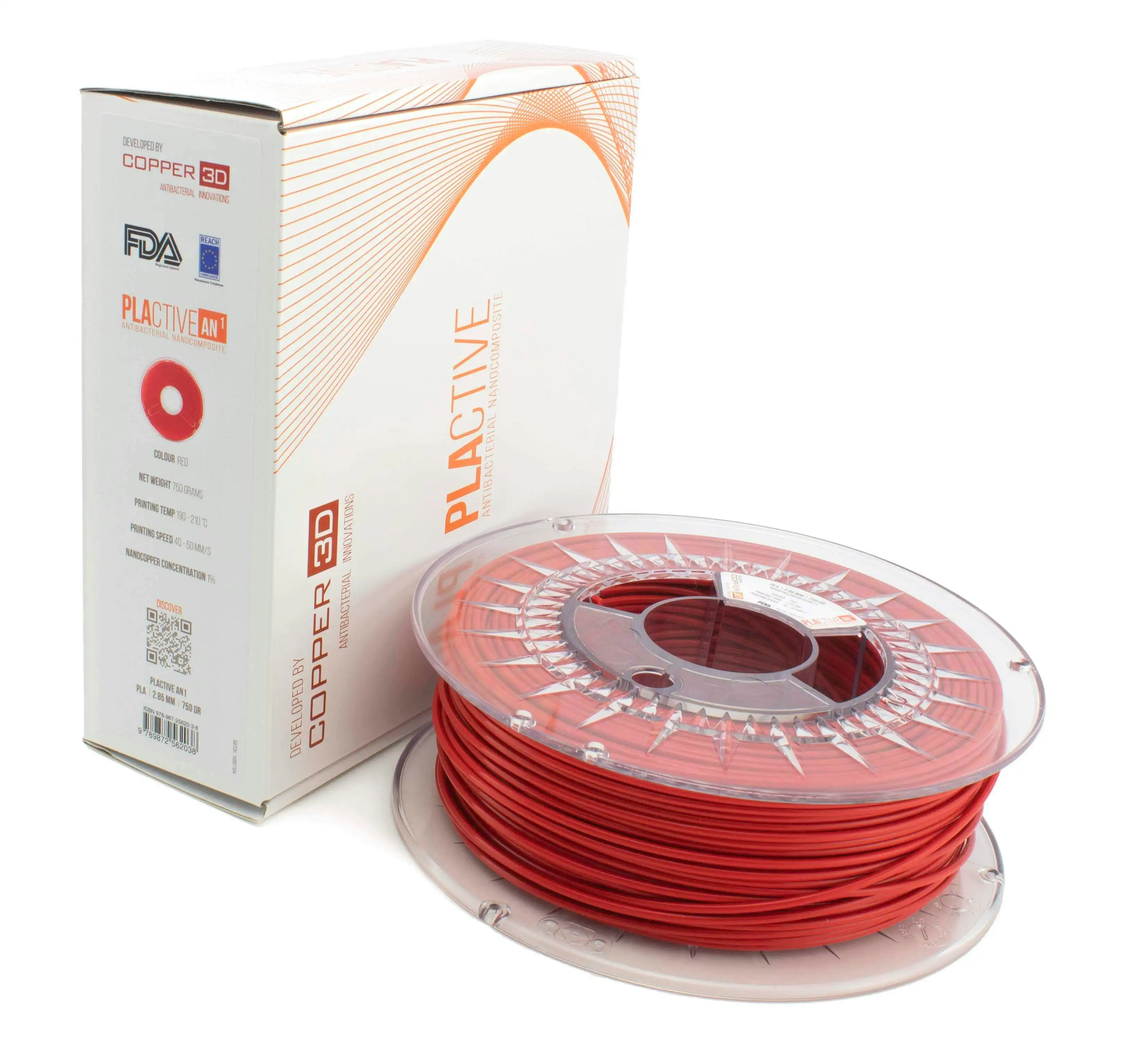 PLA Filament Copper 3D PLActive - Innovative Antibacterial 1.75mm 750gram Classic Red Color 3D Printer Filament