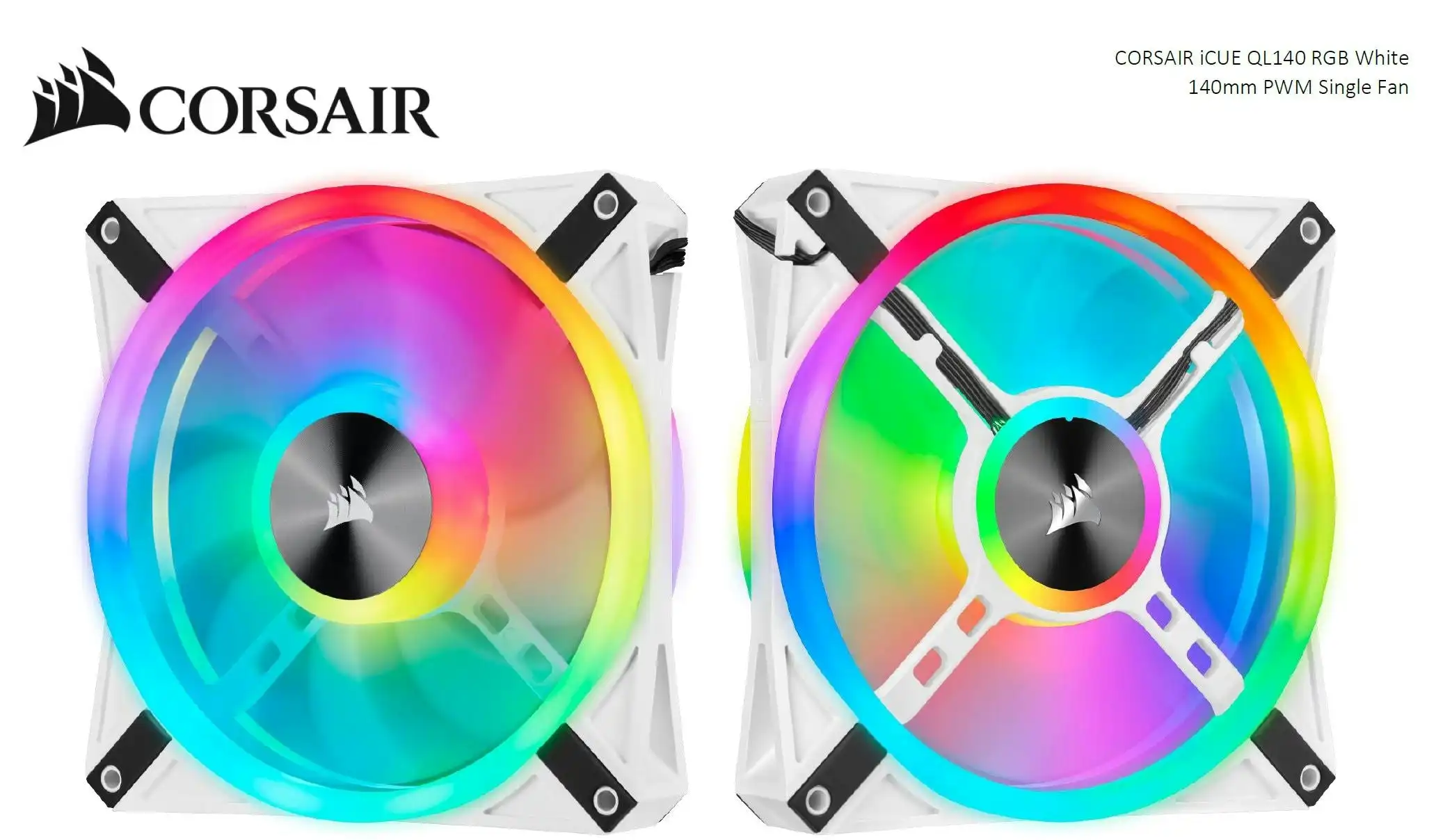 CORSAIR QL140 RGB White, ICUE, 140mm RGB LED PWM Fan 26dBA, 50.2 CFM, Single Pack