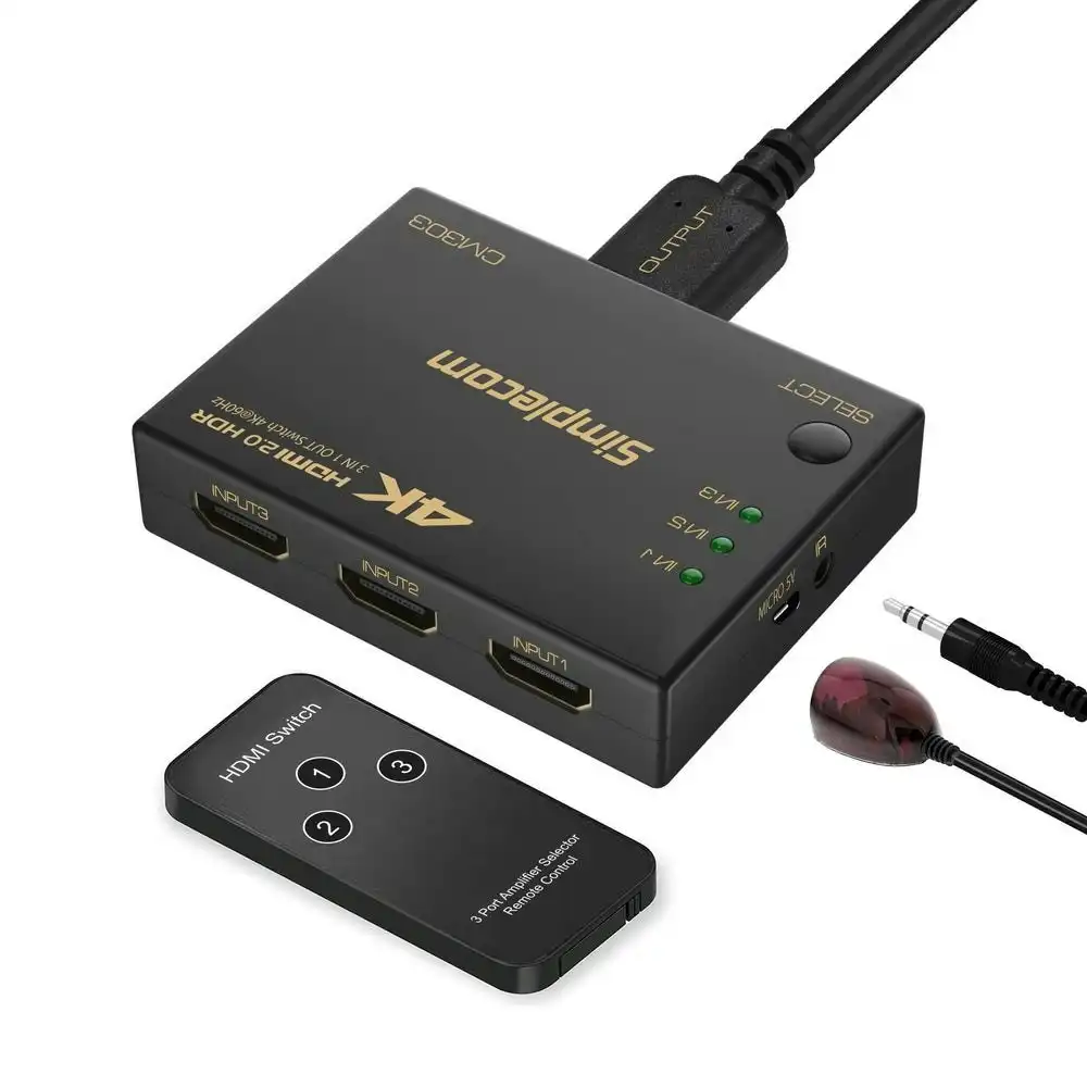 Simplecom CM303 Ultra HD 3 Way HDMI Switch 3 IN 1 OUT Splitter 4K@60Hz