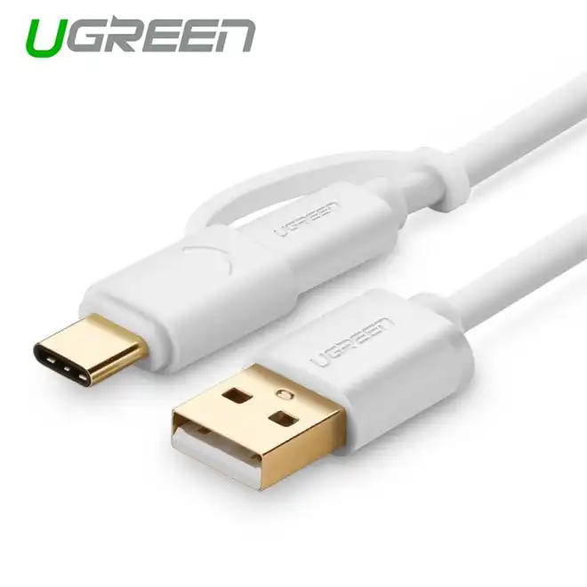 UGREEN USB 2.0 to type C + micro USB cable - White 1M (30171)