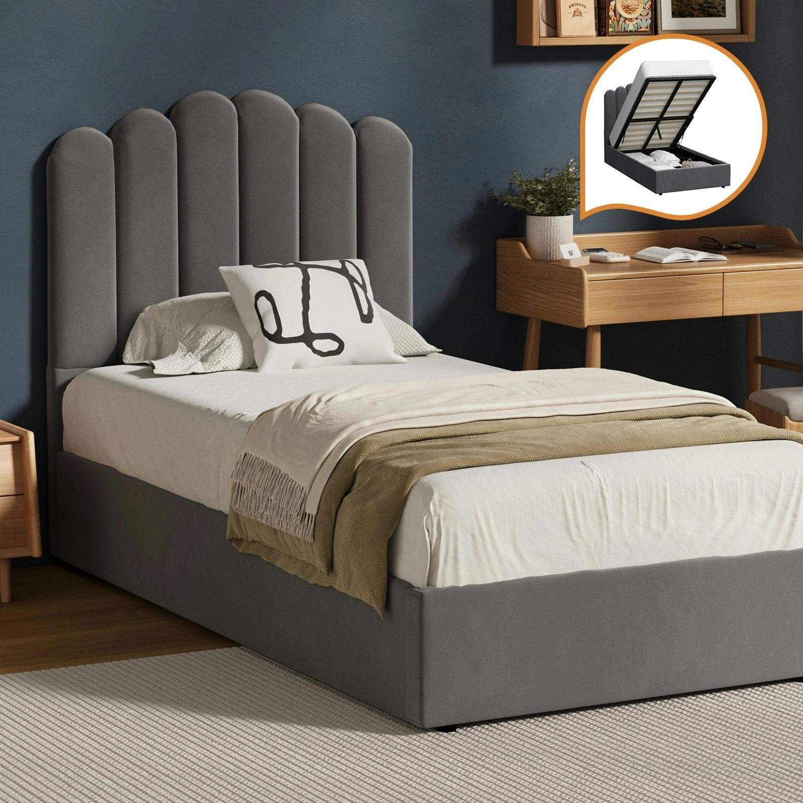 Oikiture Bed Frame Gas Lift-King Single