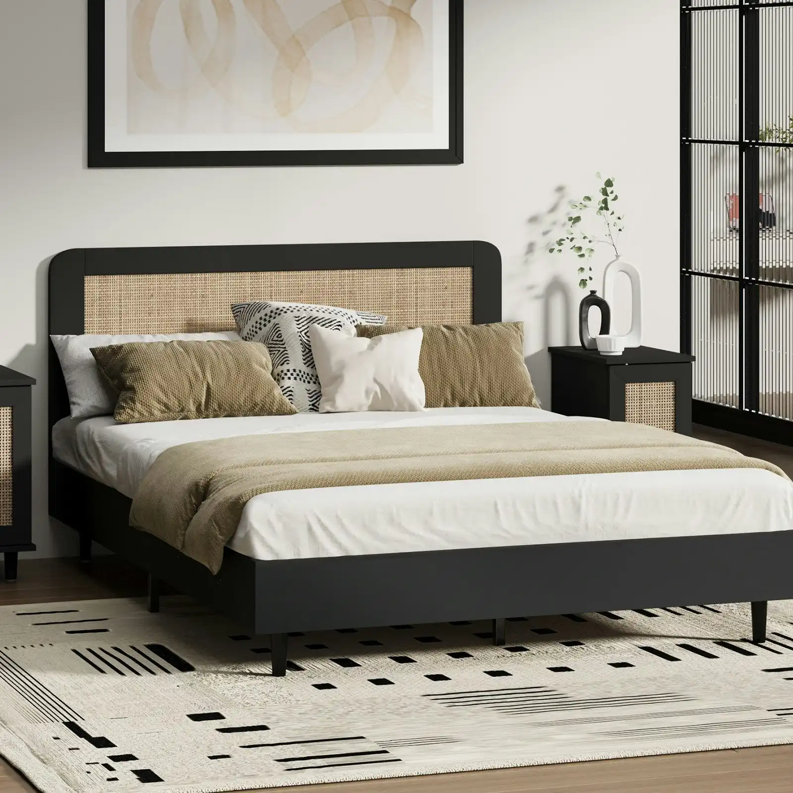 Oikiture Bed Frame Wooden Bed Frame Black-Double