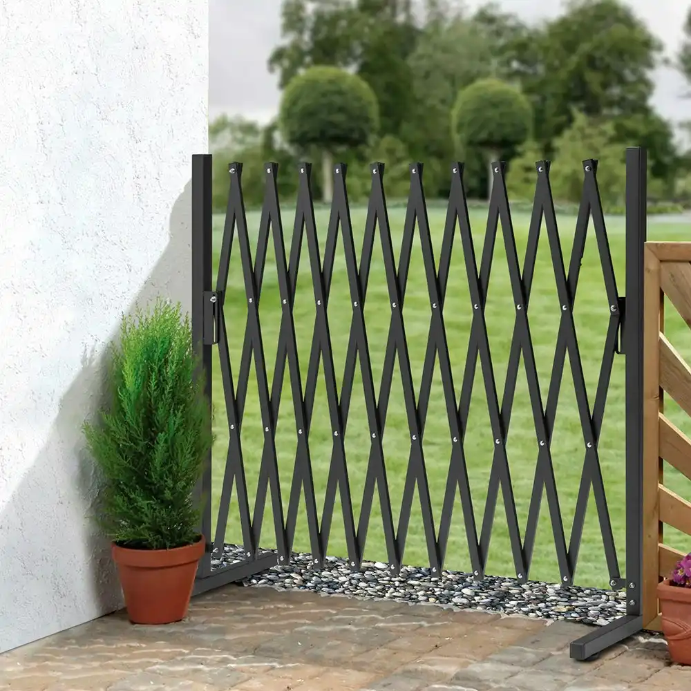 ZUNI Garden Security Fence Gate Expandable Aluminum Barrier Indoor Outdoor Black