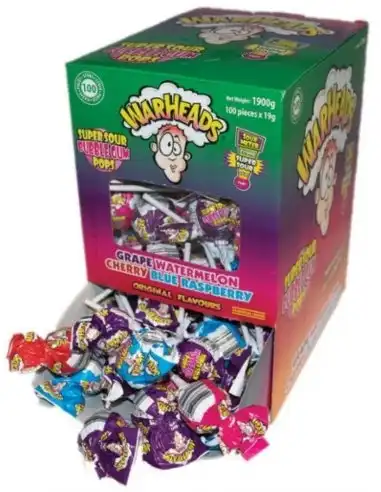 Mega Warheads Super Sour Gum Pops 19gm x 100