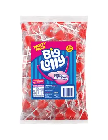 Big Lolly Little Red Heart Pops 200 Pack x 1