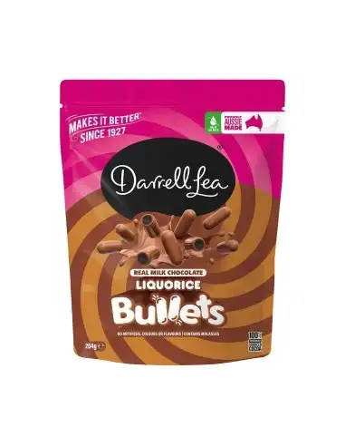 Darrell Lea Milk Chocolate Liquorice Bullets 204g x 12