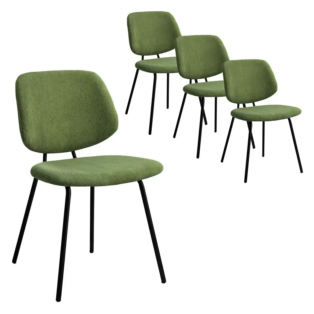 Levede 4x Dining Chairs Vintage Retro Soft Corduroy Kitchen Padded Seat Green