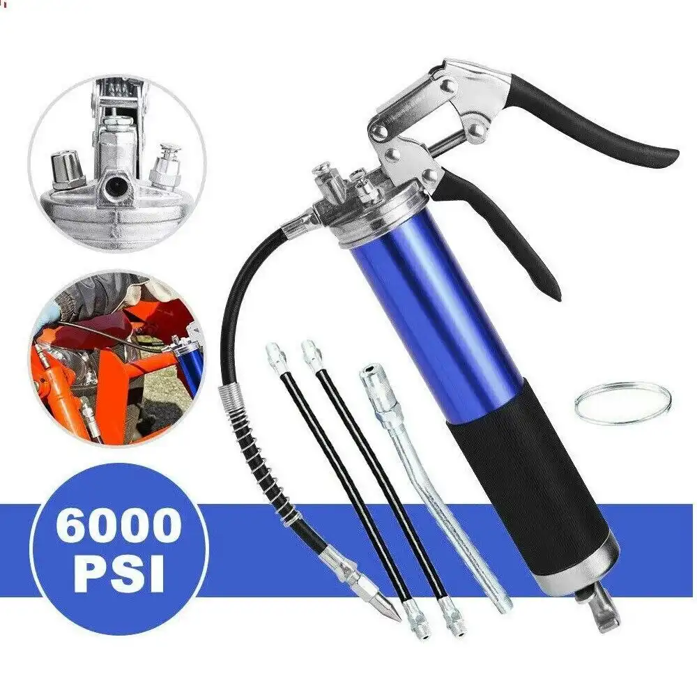 Grease Gun Pressure Pistol Grip Dual Flow 6000PSI Flex Hose Industrial Quality