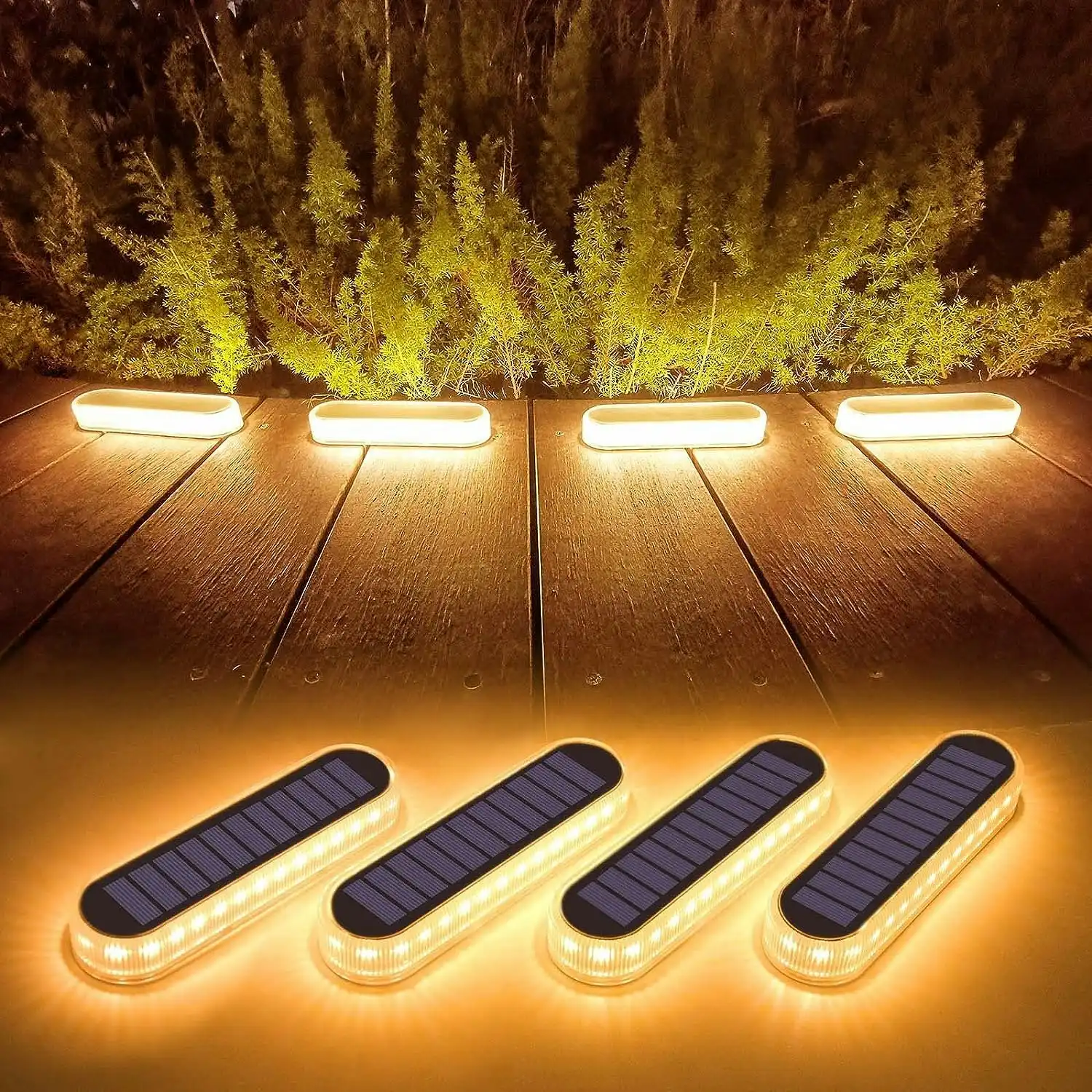 Solar Deck Lights, 4 Pack 40LM Solar Powered Step Lights, LED Dock Lights Warm