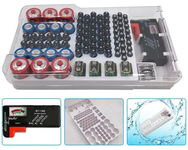 93 Slot Battery Storage Organizer Holder with Tester-Battery Caddy Rack Case Box