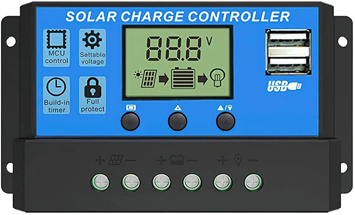 Solar Panel Charge Controller & Regulator 12V/24V auto dual USB 30A Battery PWM