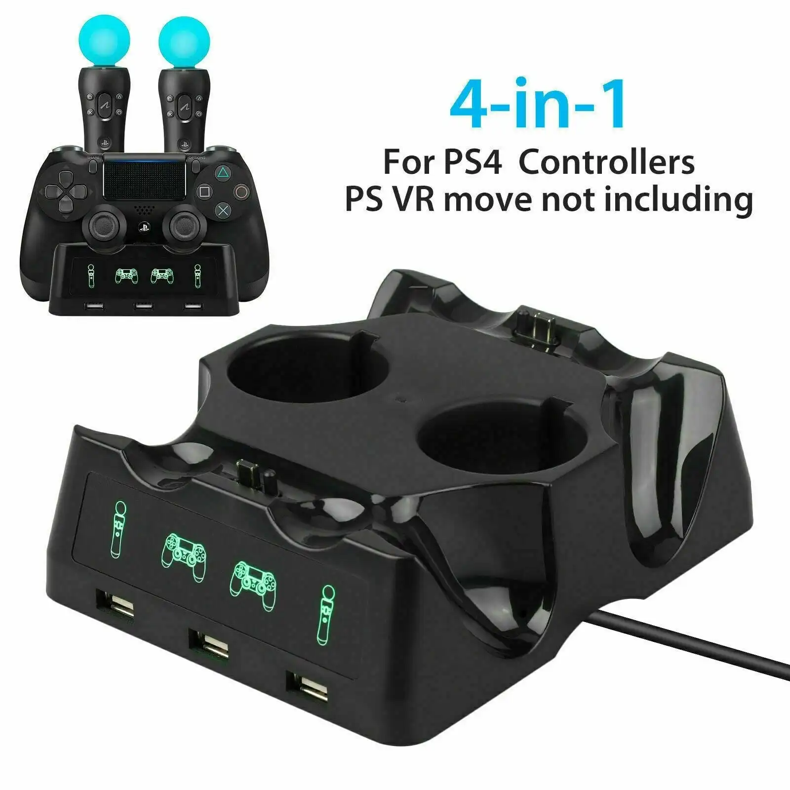 4 in 1 Charging Dock Compatible For Sony PS4 Playstation 4 VR PSVR Move Controllers