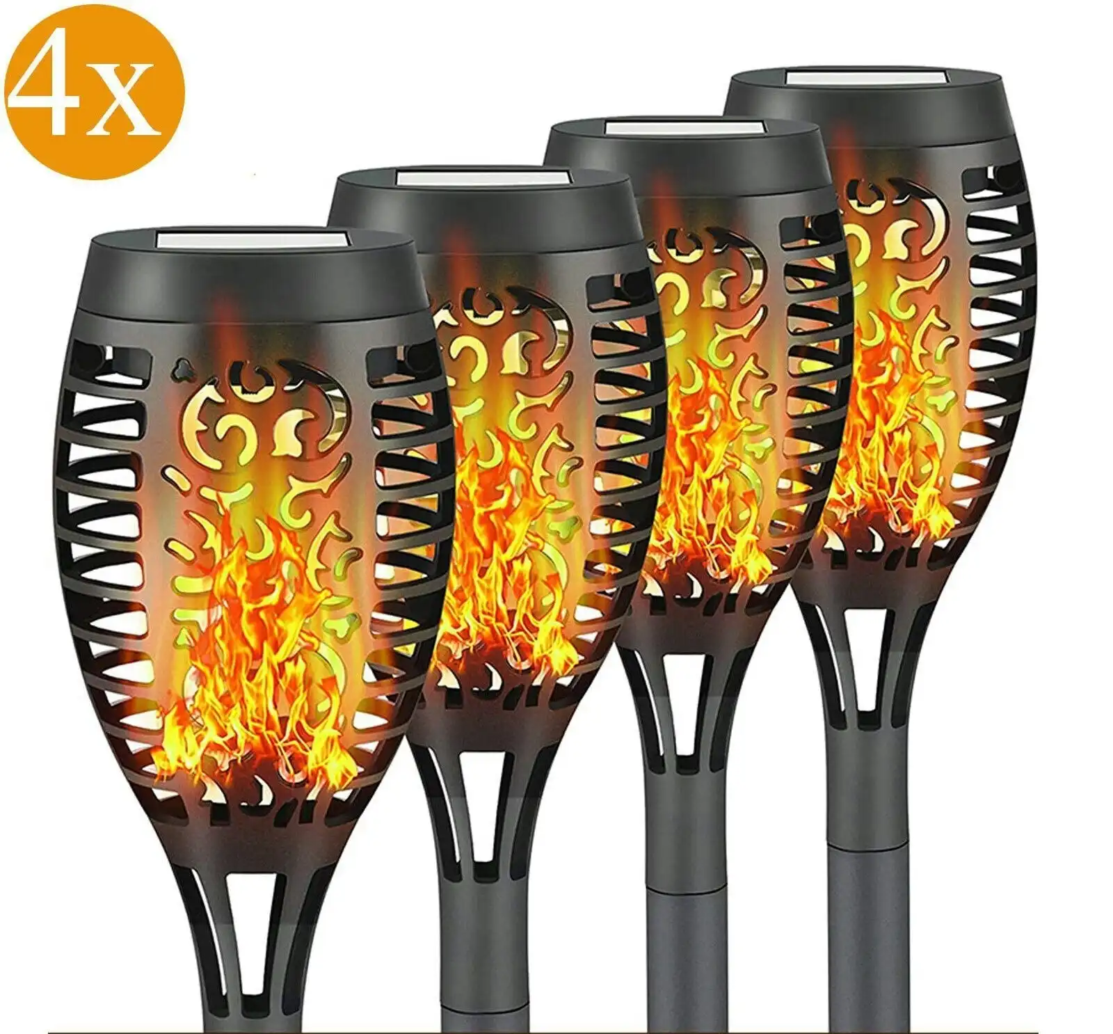 4 Pack Flame Solar Torch Light Waterproof Flickering Dancing Garden Lantern Lamp