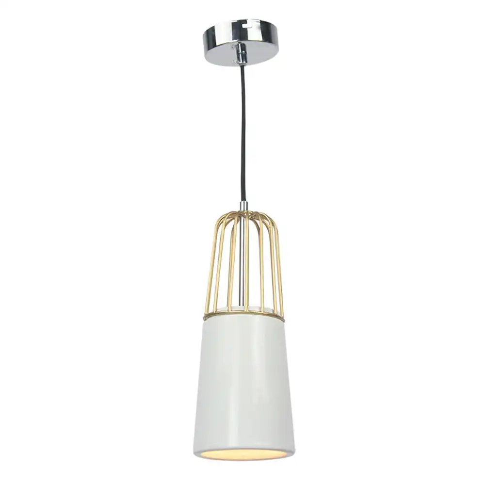 Luminite 145cm Brass Metal/Porcelain Wire Pendant Light Hanging Ceiling Lamp WHT