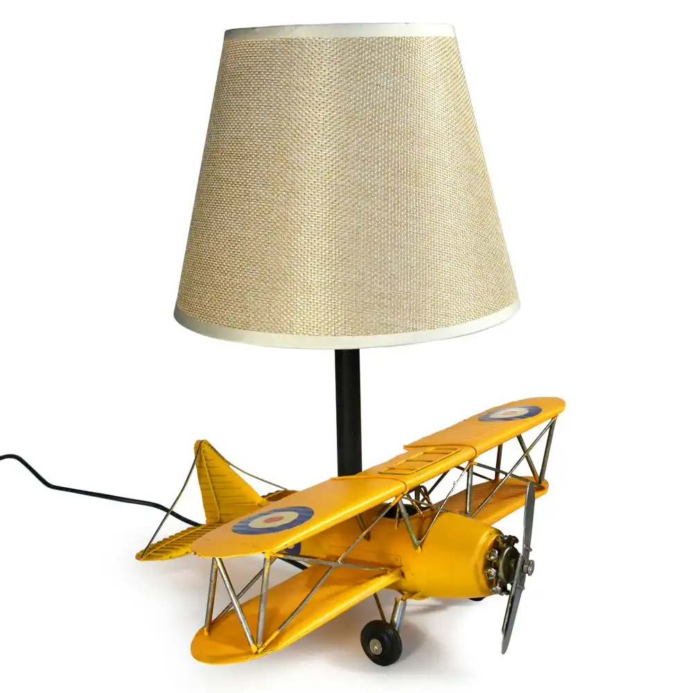 Auto Petit USB LED Desk Lamp Curtis Jenny Plane 29x33cm Retro Home Décor Yellow