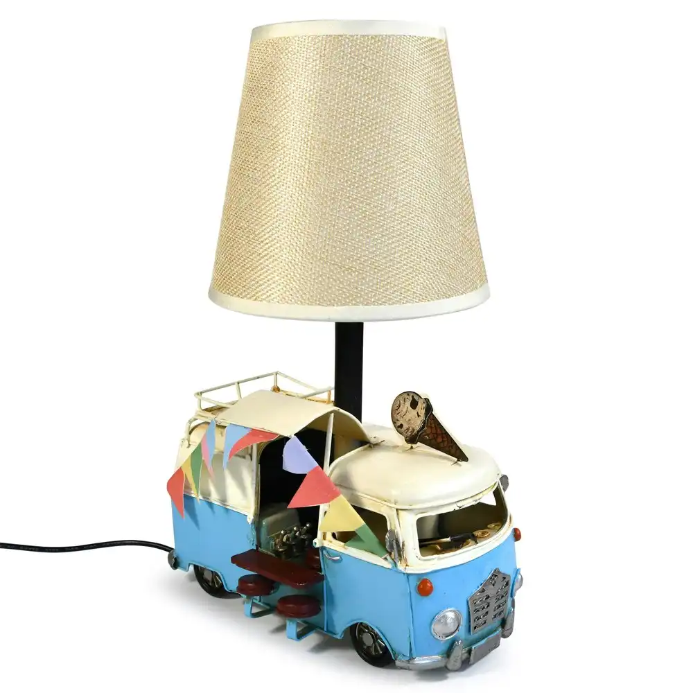 Auto Petit USB LED Desk/Table Lamp Retro Ice Cream Van Home Décor 20x30cm Blue