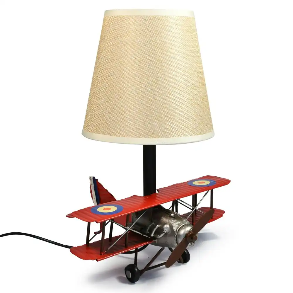 Auto Petit USB Desk/Table LED Lamp Baron Plane 20x27cm Retro Home Décor Red