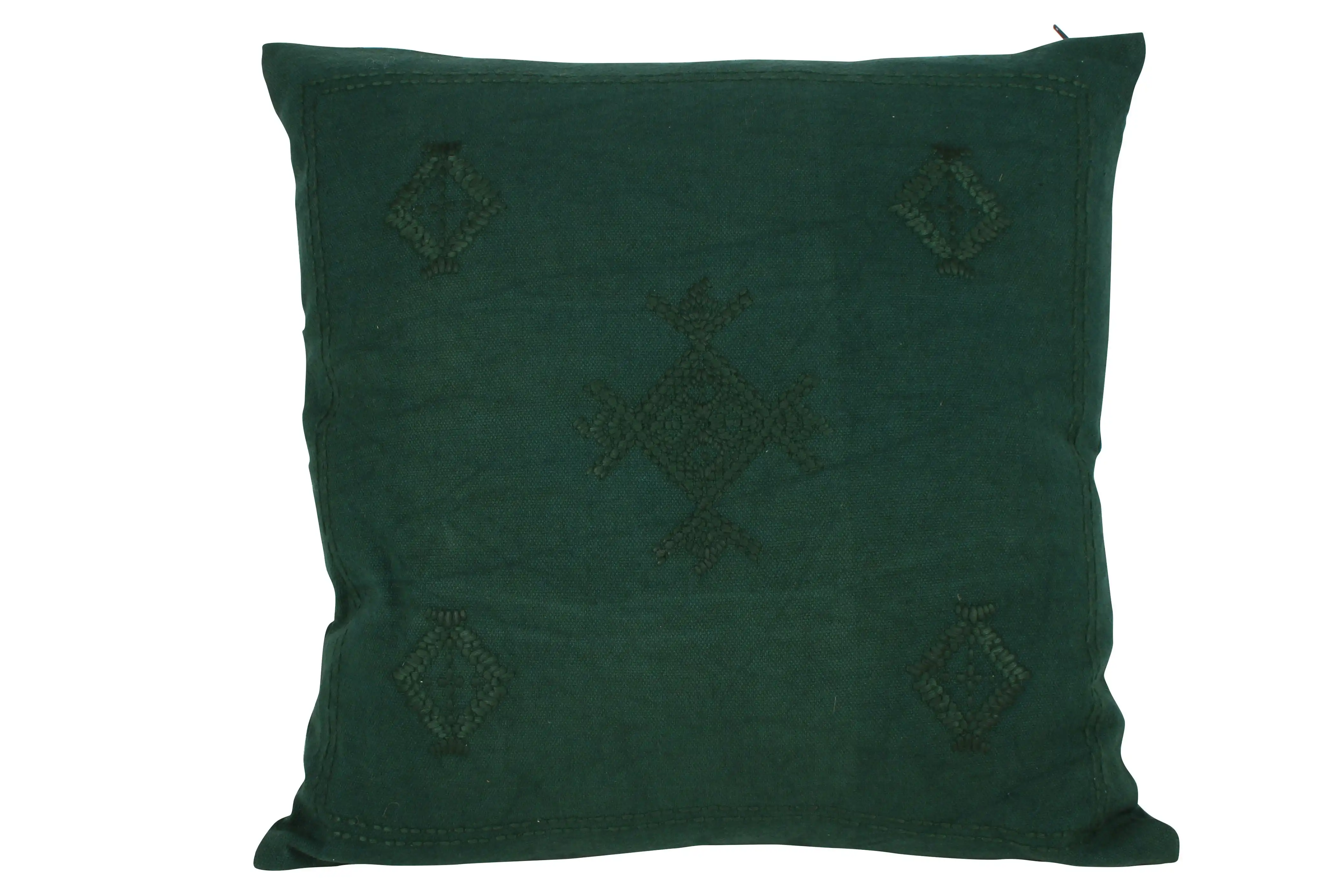 Innez Embroidey Cushion Deep Green 50 x 50cm