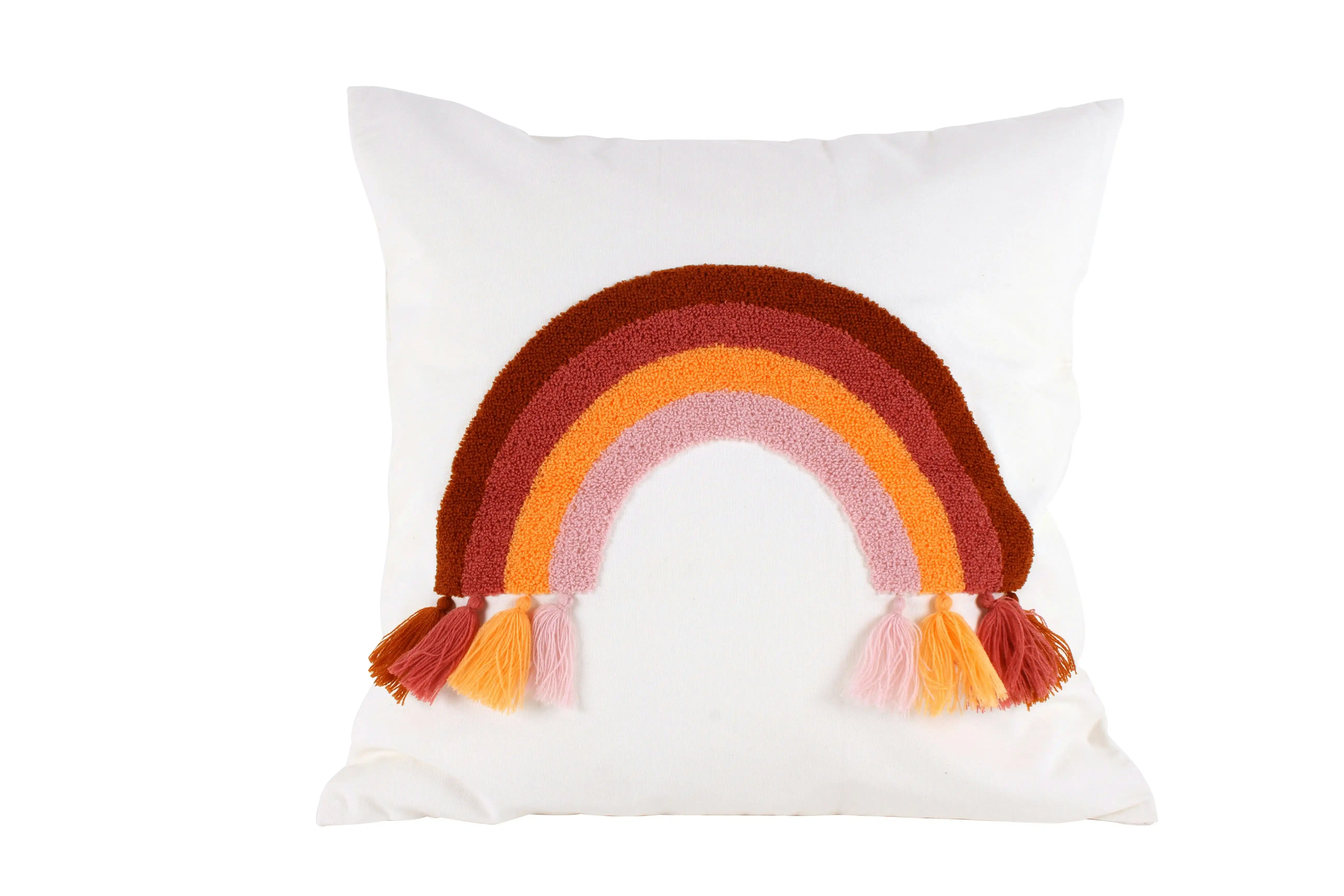 White Boho Rainbow Cotton Cushion 50 x 50 cm