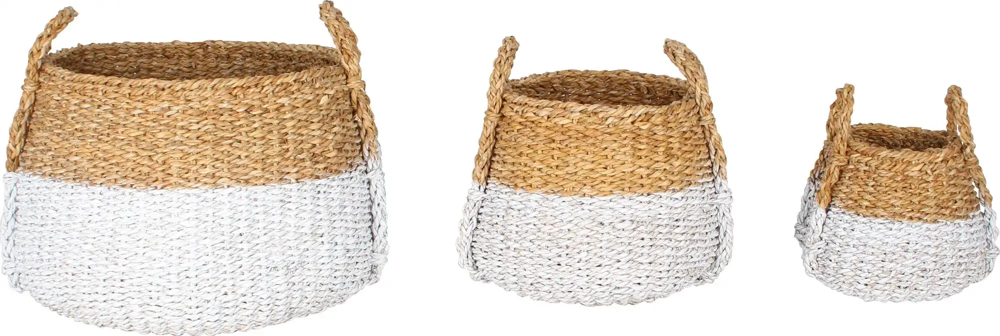 Apollo Set Of 3 Sea Grass Bulb Baskets White Dip