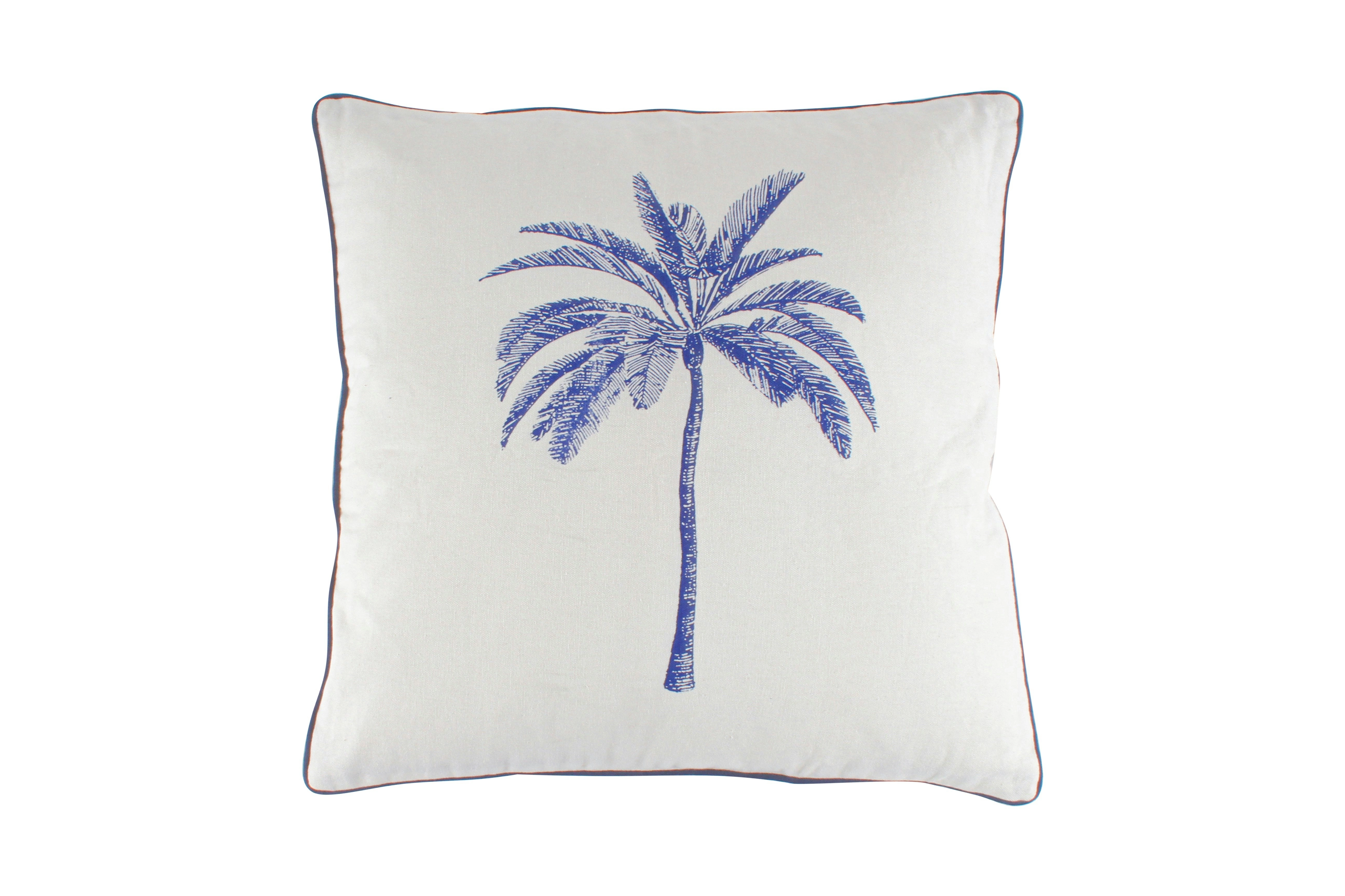 Belize Blue Palm Print Cotton Filled Cush With Piping 50 x 50cm