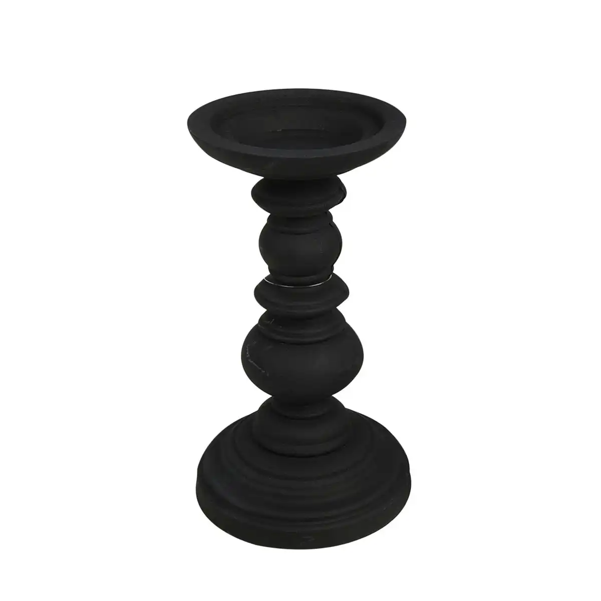 20cm Kelli Wood Candle Holder Black