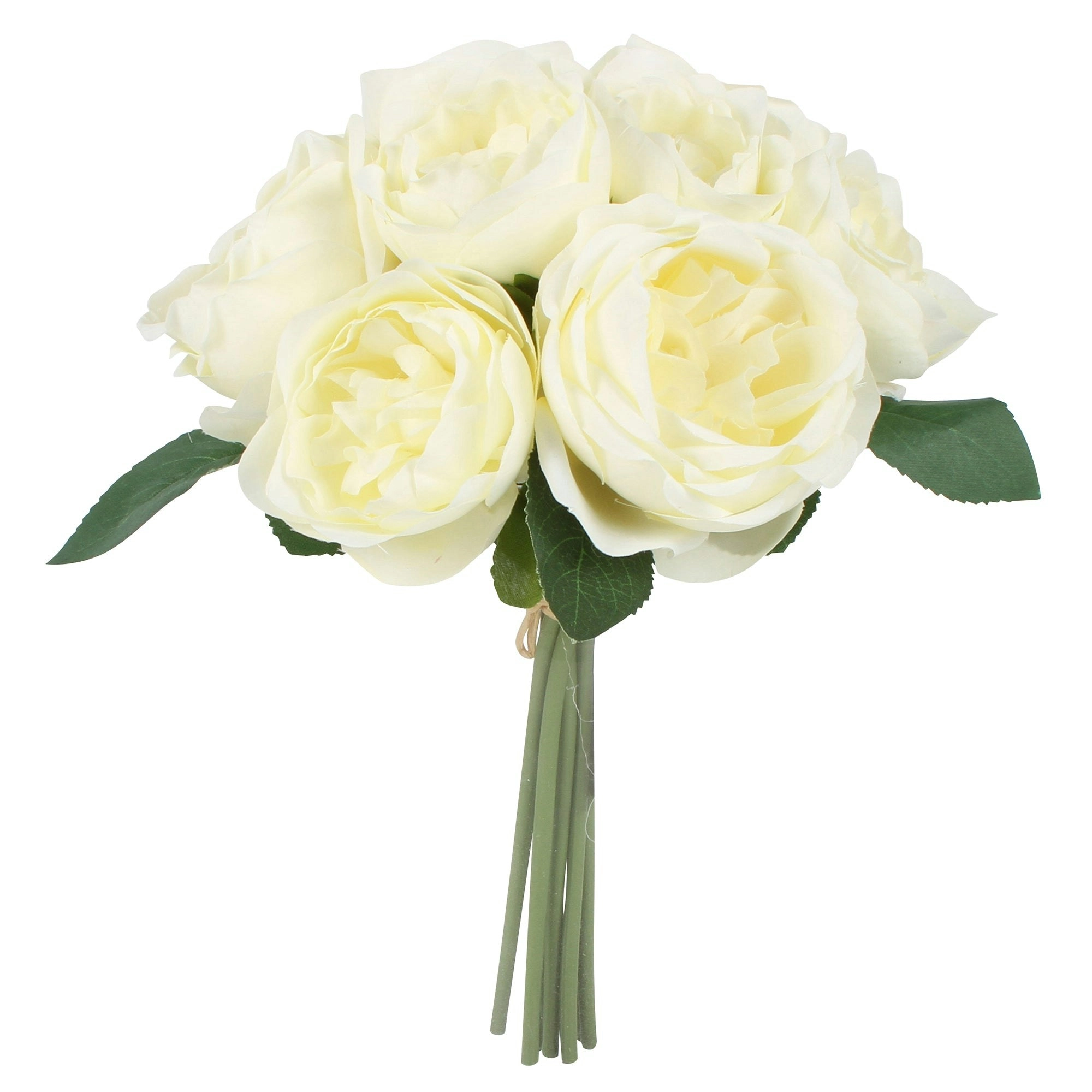 8 Head Deluxe Open Peony Bouquet Cream 28cm