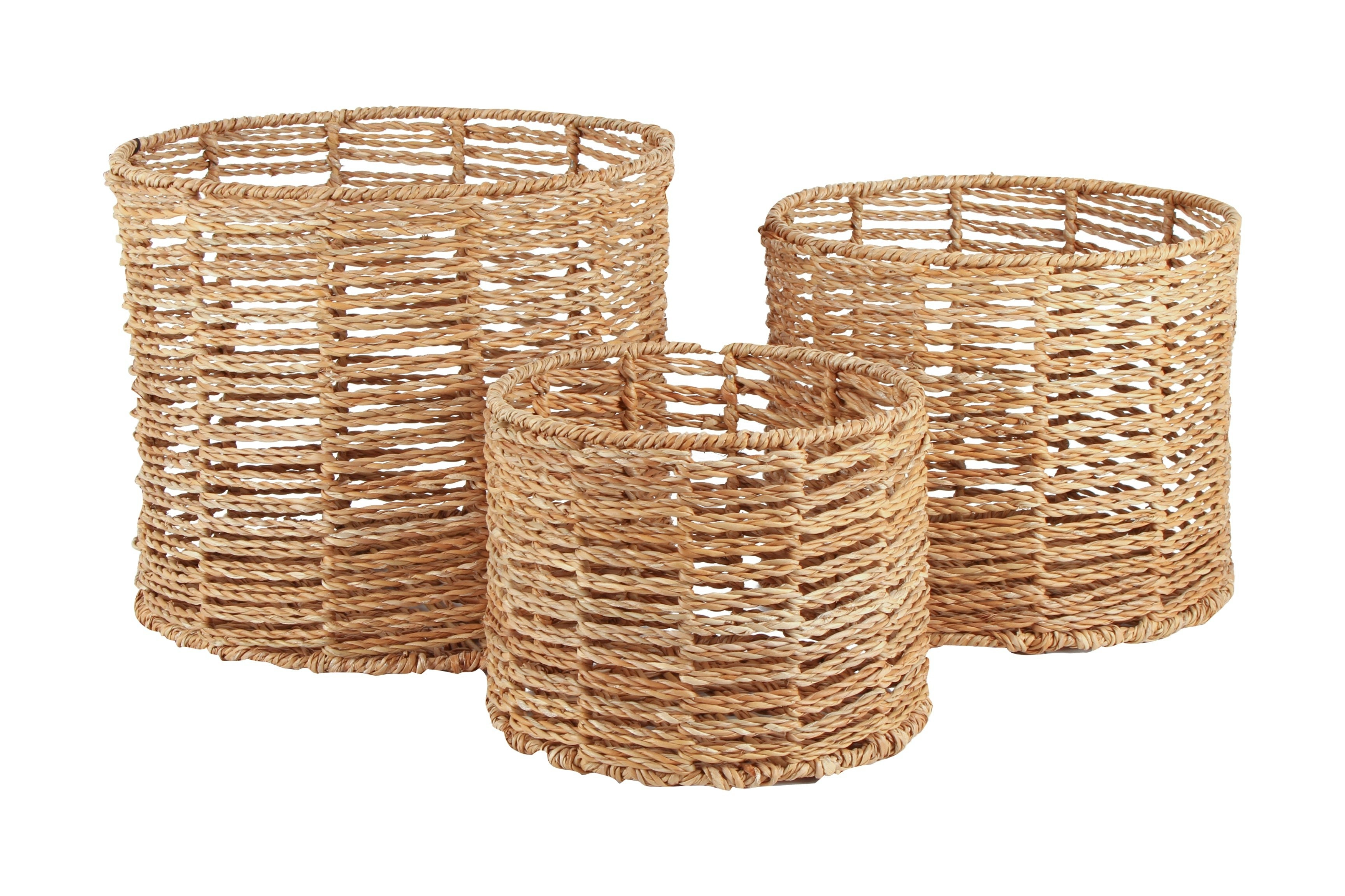 Set Of 3 Decorative Seagrass Basket Storage Planter