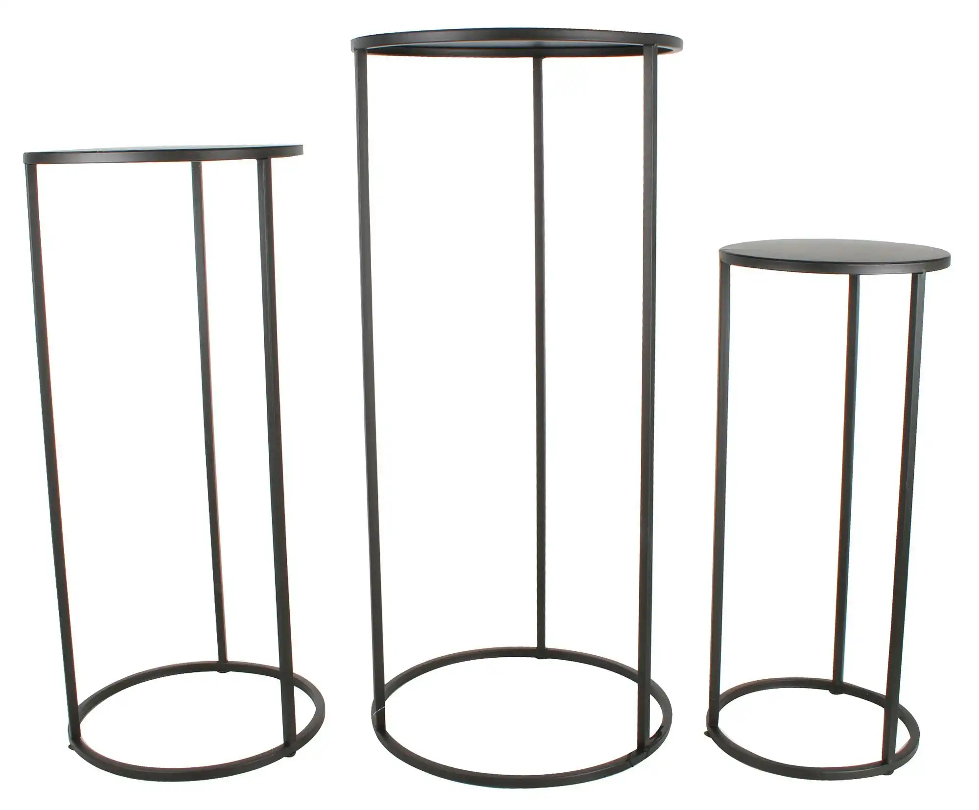 Set Of 3 Plant Stands, Matte Black, 70 x 32 x 32cm