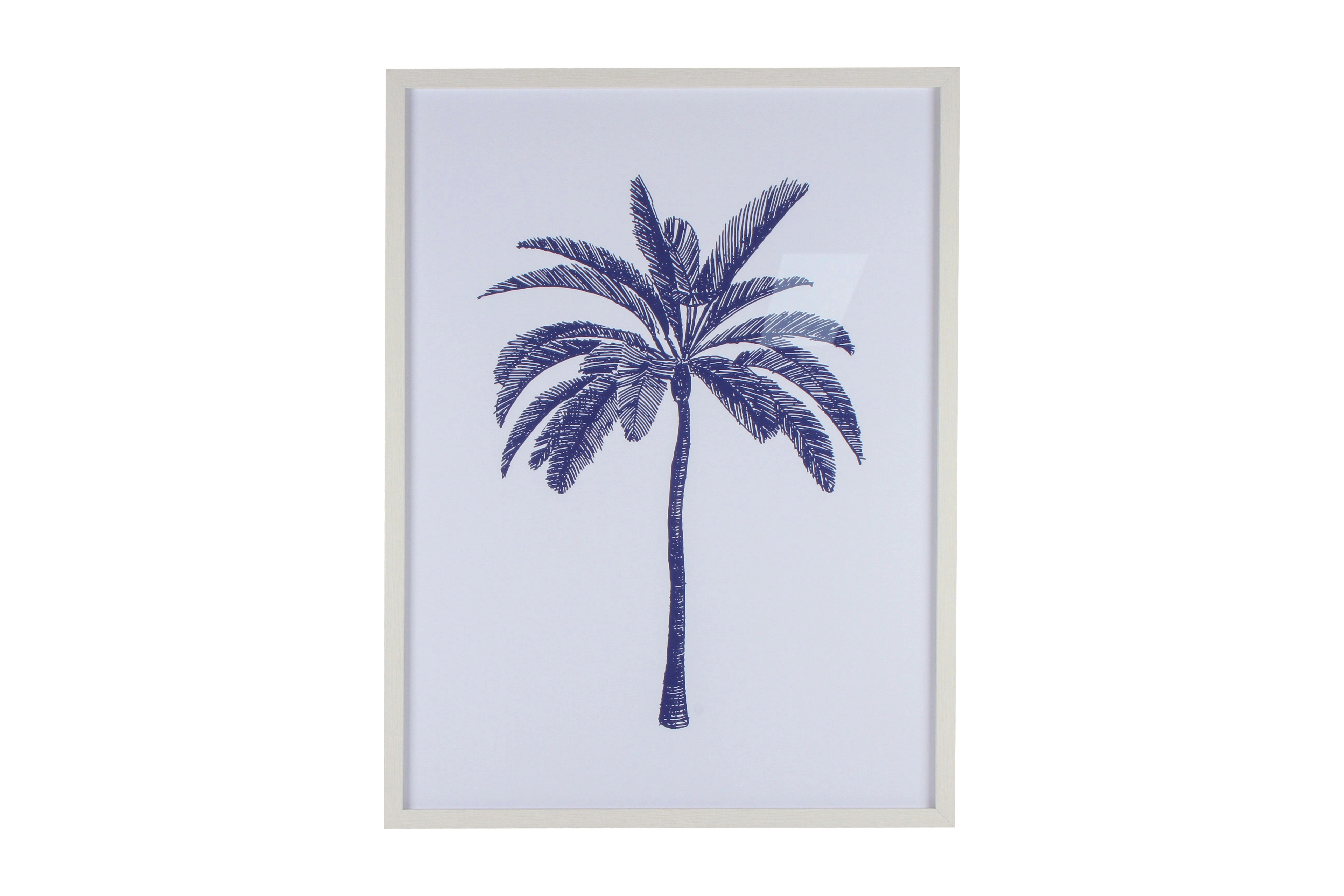 Belize Blue Watercolour Palm Framed Canvas 80 x 60cm